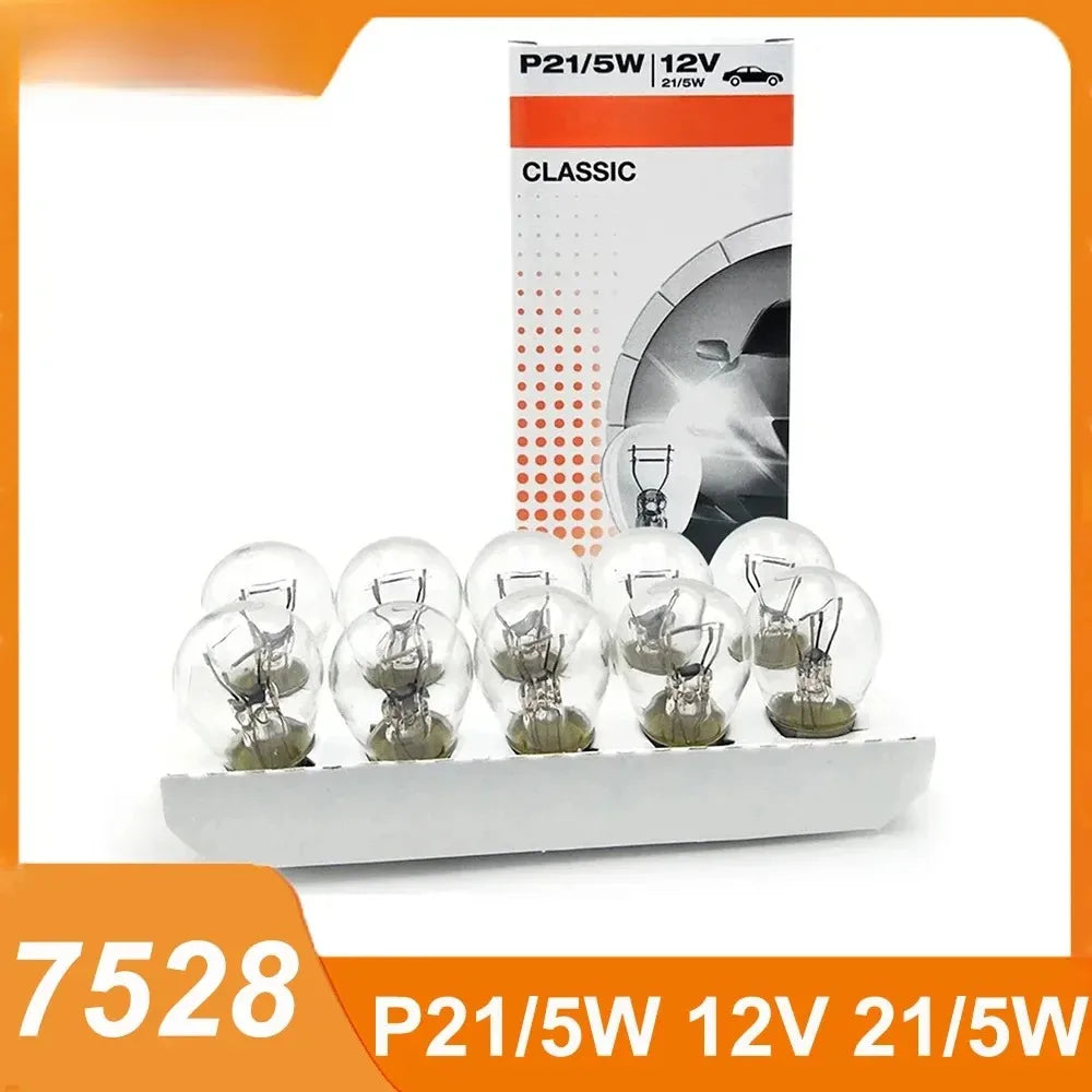 OSRAM 7528 P21/5W Halogen Bulb (S25, BAY15d, 12V) – Dual Filament Turn Signal, Brake & Side Light Bulbs for Cars, 10PCS Pack