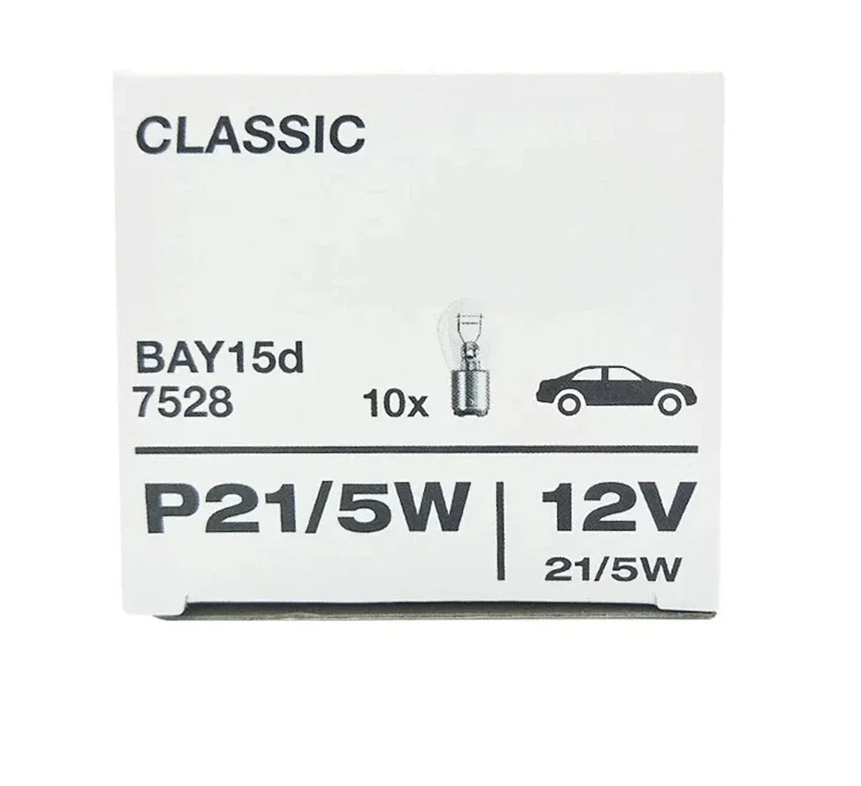 OSRAM 7528 P21/5W Halogen Bulb (S25, BAY15d, 12V) – Dual Filament Turn Signal, Brake & Side Light Bulbs for Cars, 10PCS Pack