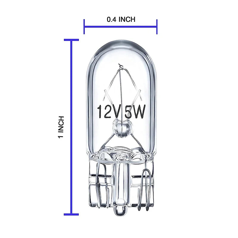 10 X Signal Lamp Glass T10 W5W 501 194 12V 5W/3W W2.1x9.5d Single Filament Car Bulb Auto Light