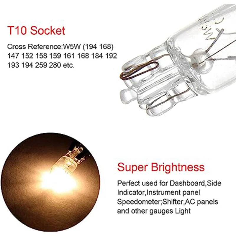 10 X Signal Lamp Glass T10 W5W 501 194 12V 5W/3W W2.1x9.5d Single Filament Car Bulb Auto Light
